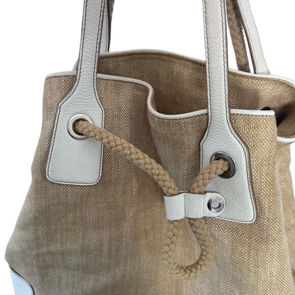 Tod's Straw Woven Tote Bag with Dustbag Beige White Rope Handles Large Size - Picture 4 of 11